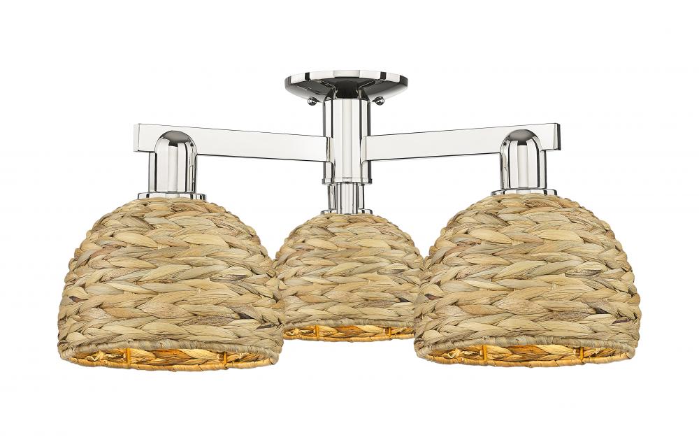Woven Rattan - 3 Light - 26 inch - Polished Nickel - Semi-Flush Mount