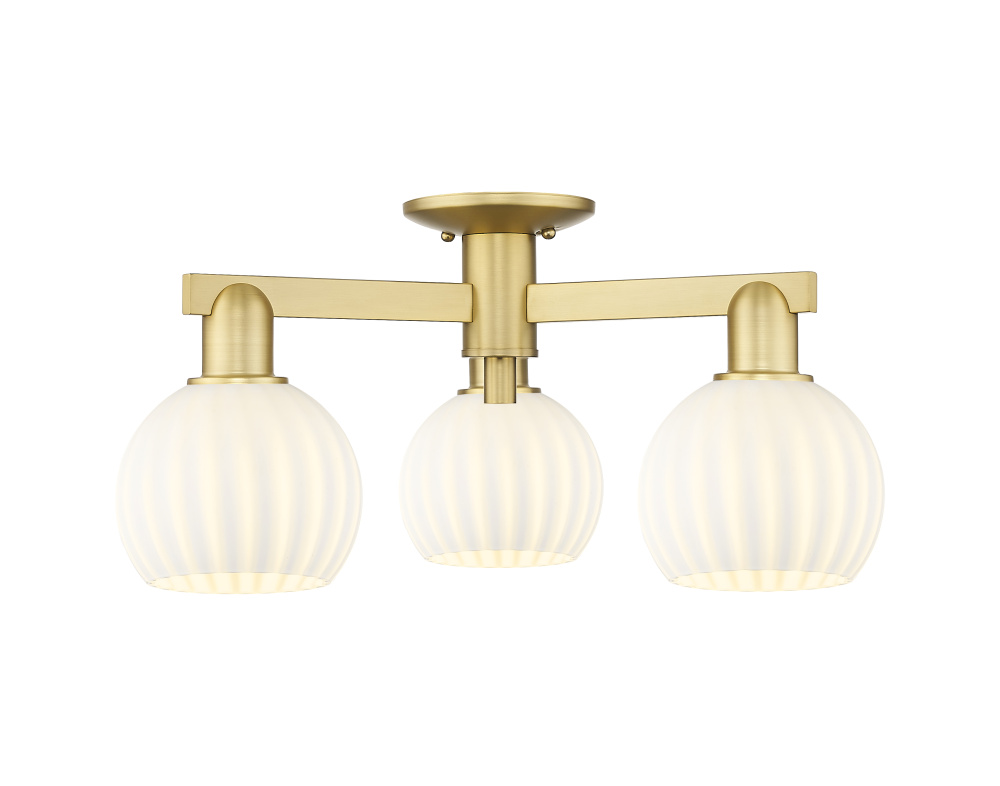 White Venetian - 3 Light - 24 inch - Satin Gold - Semi-Flush Mount
