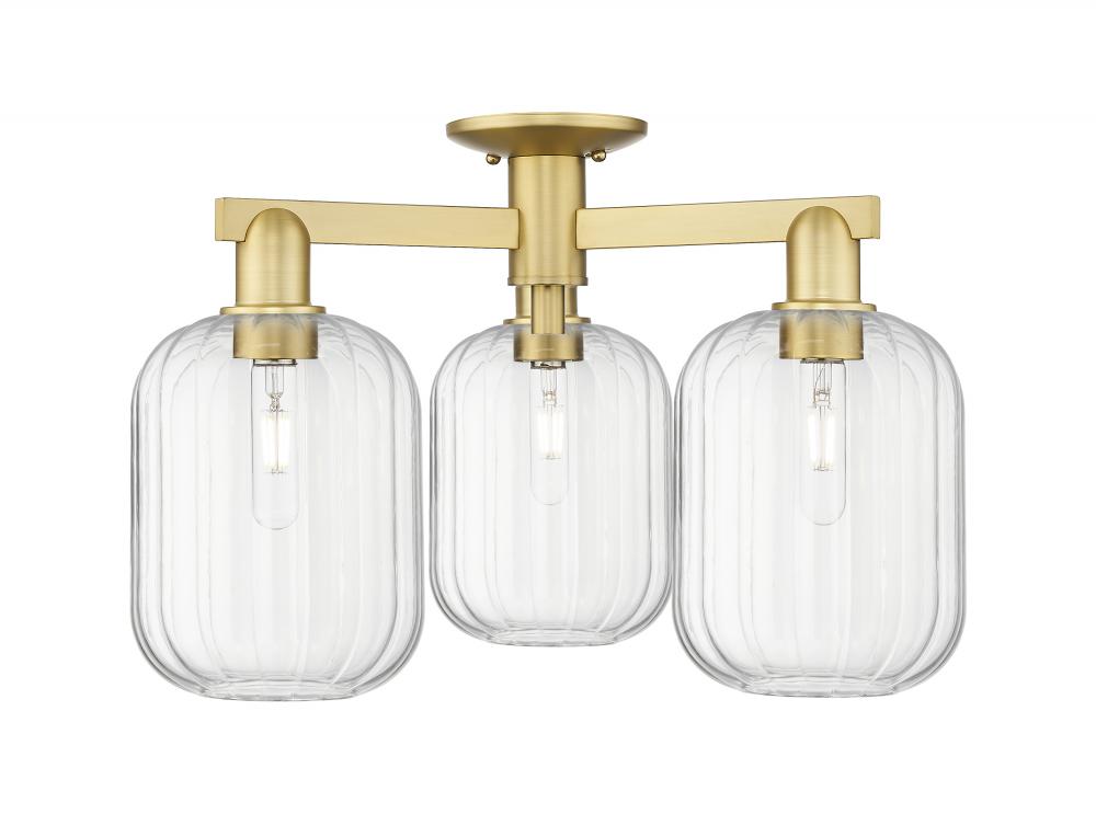 Preston Cylinder - 3 Light - 6 inch - Satin Gold - Semi-Flush Mount