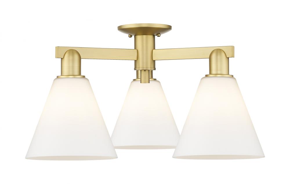 Berkshire Glass - 3 Light - 26 inch - Satin Gold - Semi-Flush Mount