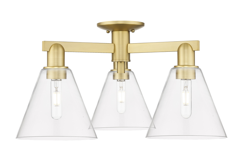 Berkshire Glass - 3 Light - 26 inch - Satin Gold - Semi-Flush Mount