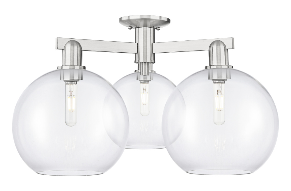 Athens - 3 Light - 28 inch - Brushed Satin Nickel - Semi-Flush Mount