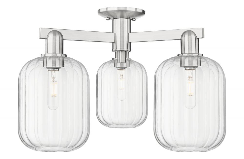 Preston Cylinder - 3 Light - 6 inch - Brushed Satin Nickel - Semi-Flush Mount