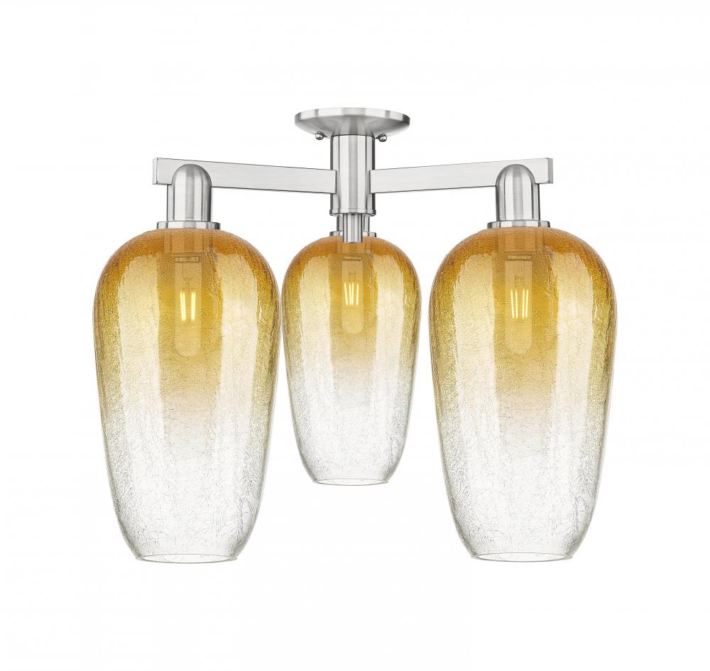 Brookhaven Flute - 3 Light - 6 inch - Brushed Satin Nickel - Semi-Flush Mount