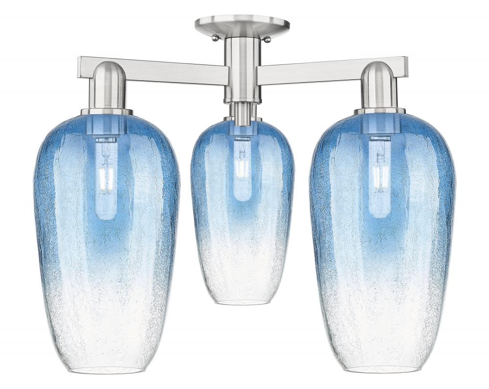 Brookhaven Flute - 3 Light - 6 inch - Brushed Satin Nickel - Semi-Flush Mount