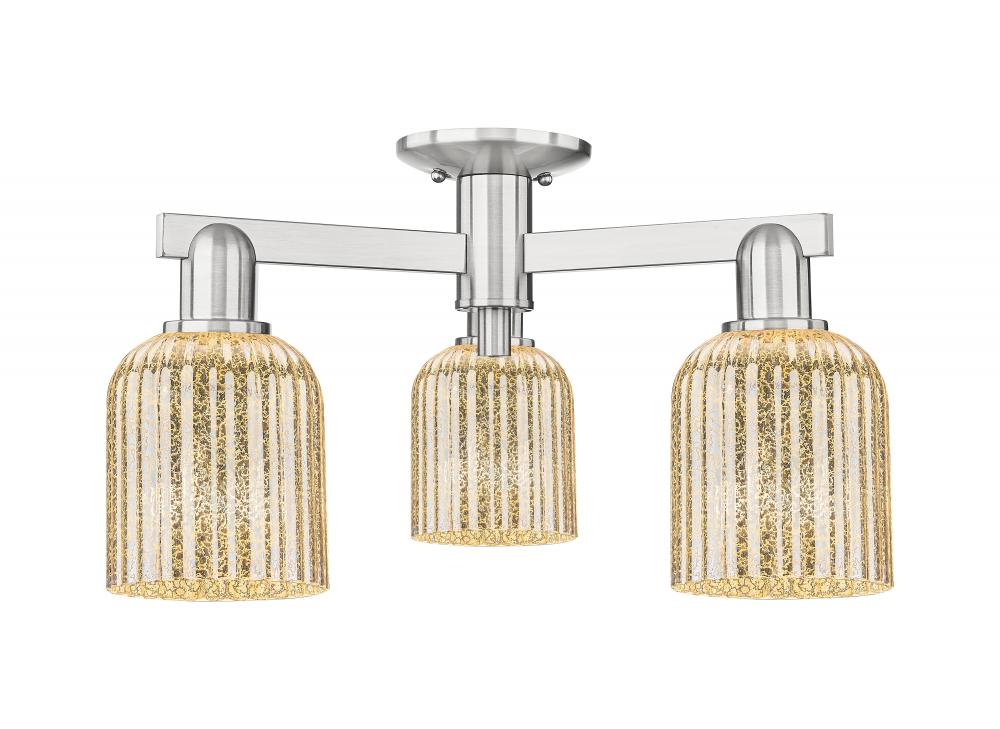 Bridal Veil - 3 Light - 6 inch - Brushed Satin Nickel - Semi-Flush Mount