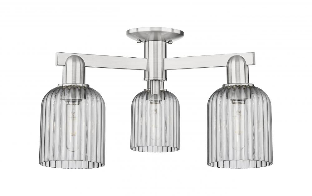 Bridal Veil - 3 Light - 6 inch - Brushed Satin Nickel - Semi-Flush Mount