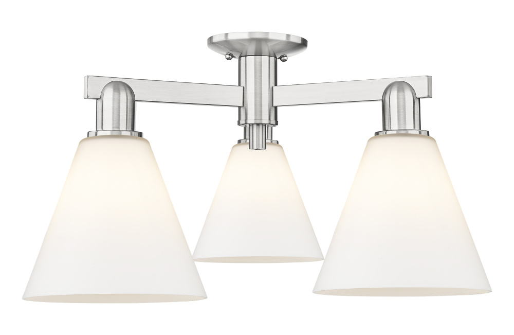 Berkshire Glass - 3 Light - 26 inch - Brushed Satin Nickel - Semi-Flush Mount