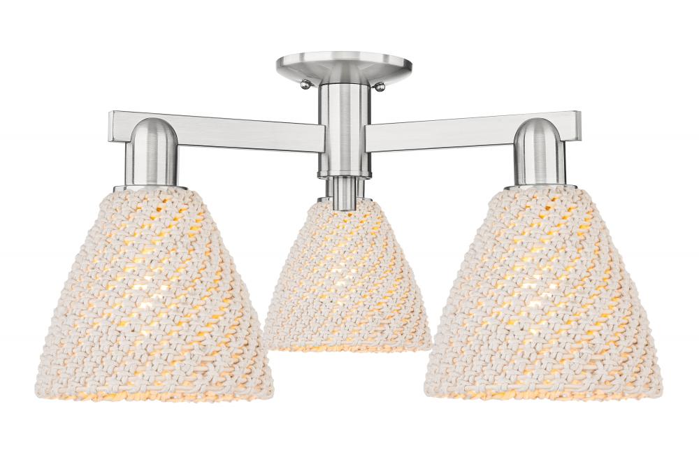Bristol Natural - 3 Light - 6 inch - Brushed Satin Nickel - Semi-Flush Mount