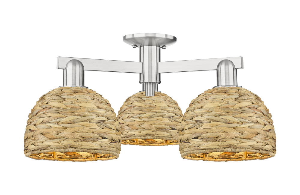 Woven Rattan - 3 Light - 26 inch - Brushed Satin Nickel - Semi-Flush Mount