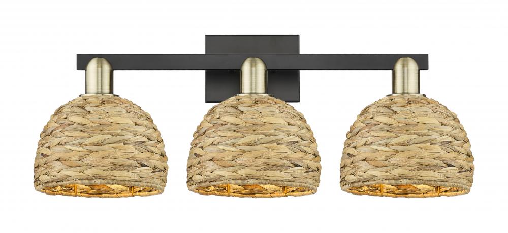 Woven Rattan - 3 Light - 27 inch - Black Antique Brass - Bath Vanity Light
