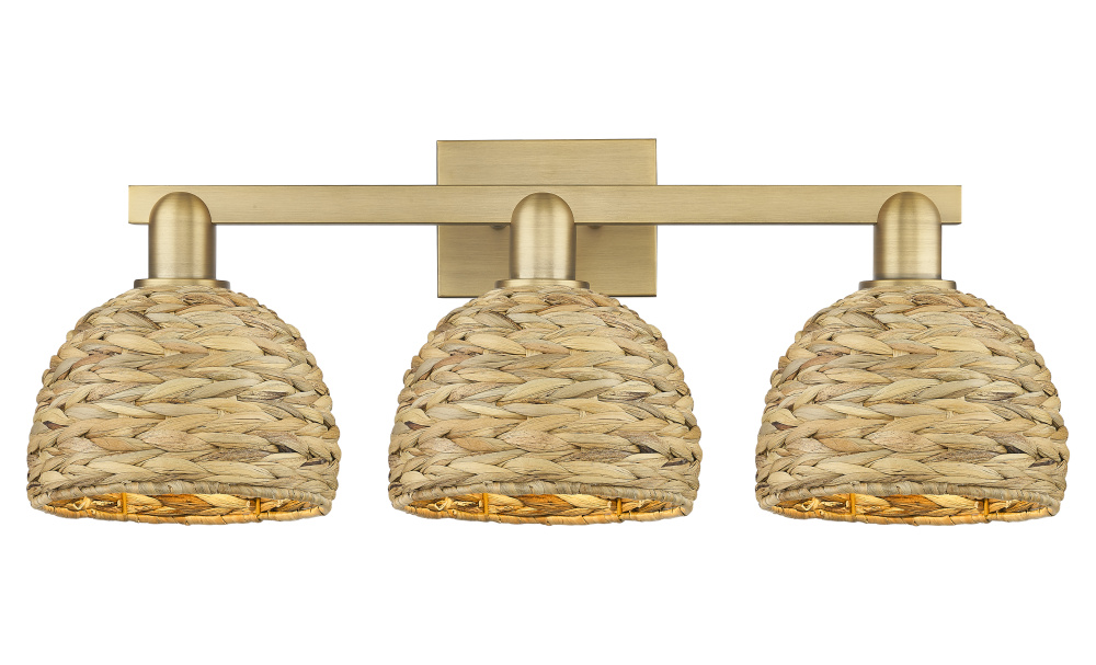 Woven Rattan - 3 Light - 27 inch - Brushed Brass - Bath Vanity Light
