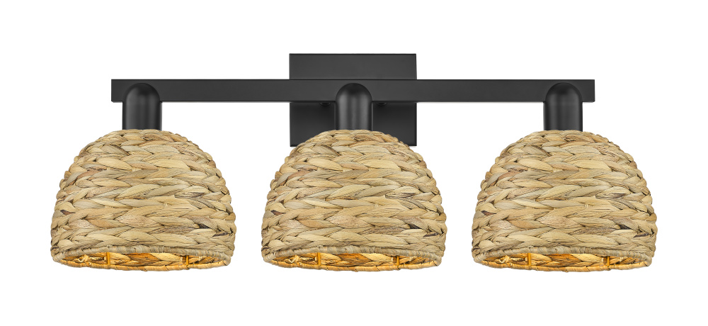 Woven Rattan - 3 Light - 27 inch - Matte Black - Bath Vanity Light