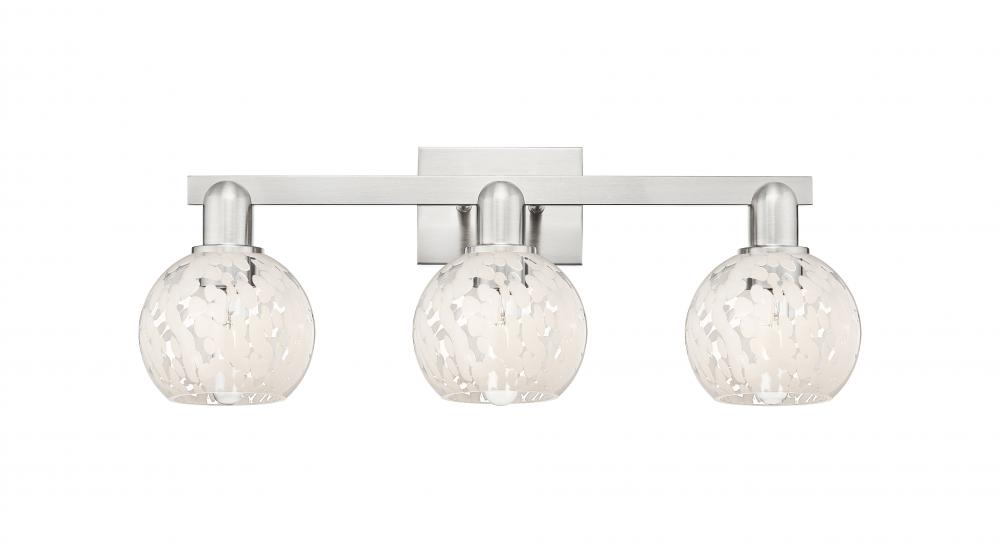 White Mouchette - 3 Light - 25 inch - Brushed Satin Nickel - Bath Vanity Light