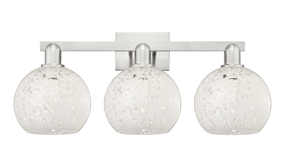 White Mouchette - 3 Light - 27 inch - Brushed Satin Nickel - Bath Vanity Light