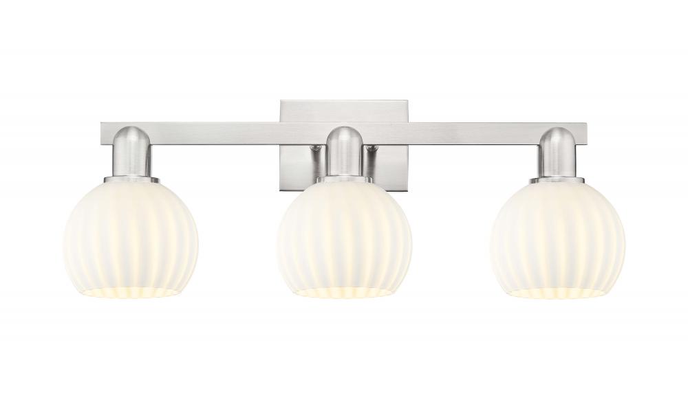 White Venetian - 3 Light - 25 inch - Brushed Satin Nickel - Bath Vanity Light