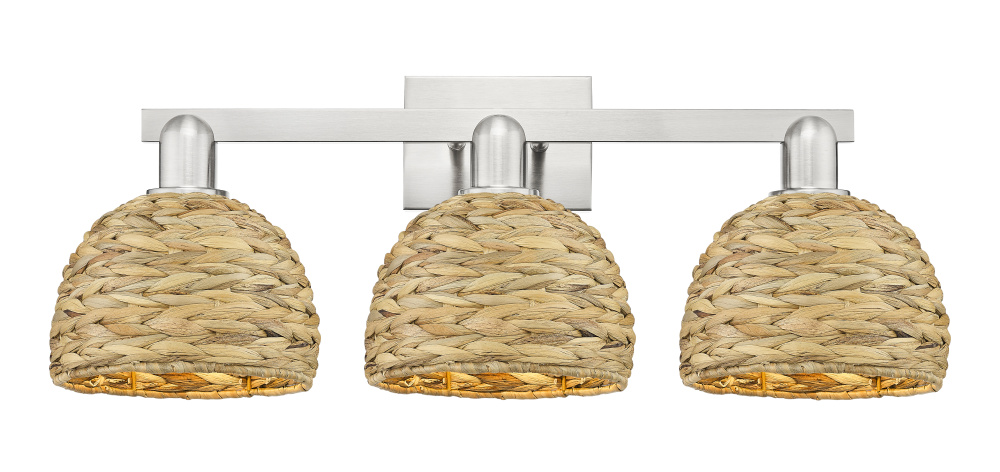 Woven Rattan - 3 Light - 27 inch - Brushed Satin Nickel - Bath Vanity Light