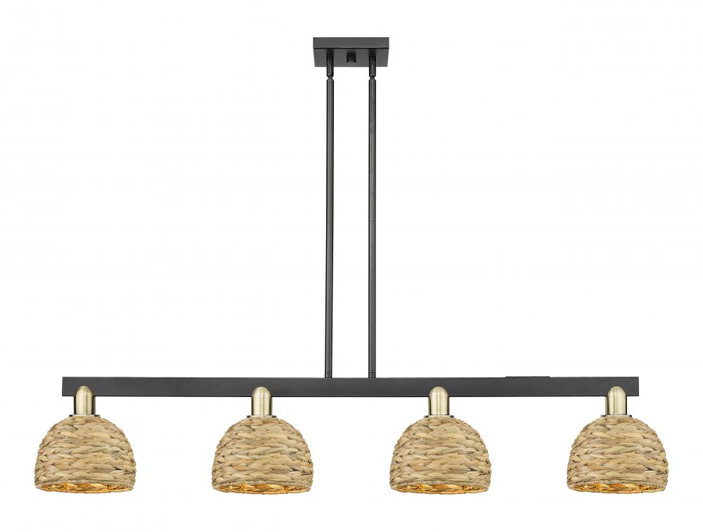Woven Rattan - 4 Light - 51 inch - Black Antique Brass - Stem hung - Island Light