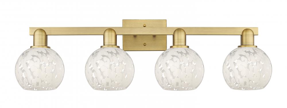 White Mouchette - 4 Light - 33 inch - Brushed Brass - Bath Vanity Light