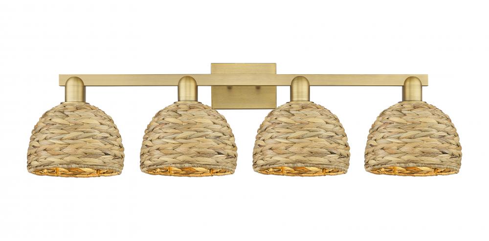 Woven Rattan - 4 Light - 35 inch - Brushed Brass - Bath Vanity Light