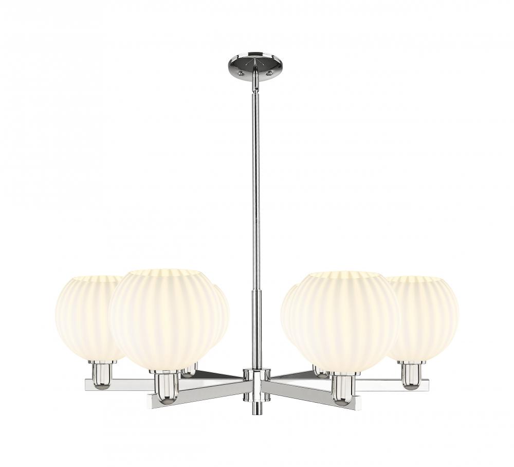 White Venetian - 6 Light - 38 inch - Polished Nickel - Stem hung - Chandelier
