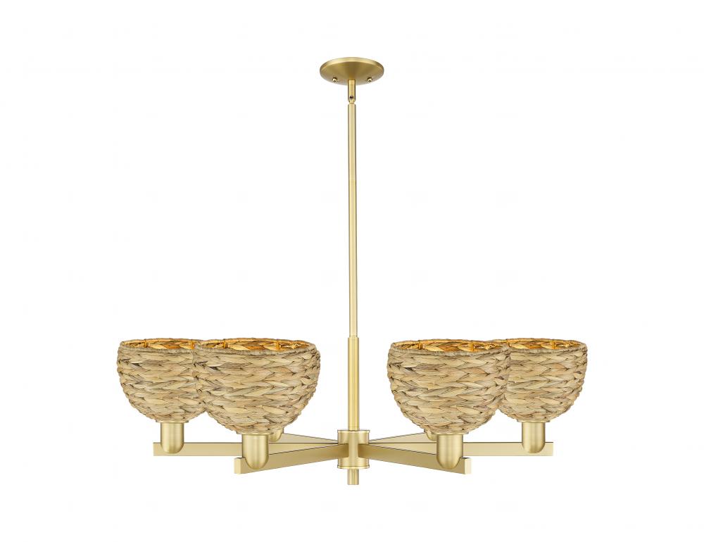 Woven Rattan - 6 Light - 38 inch - Satin Gold - Stem hung - Chandelier