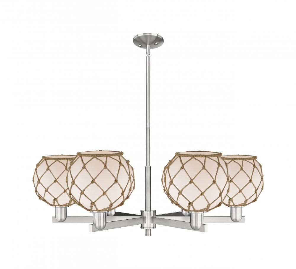 Farmhouse Rope - 6 Light - 38 inch - Satin Nickel - Stem hung - Chandelier
