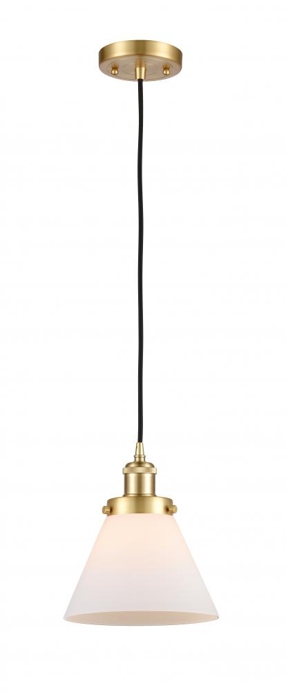 Cone - 1 Light - 8 inch - Satin Gold - Cord hung - Mini Pendant
