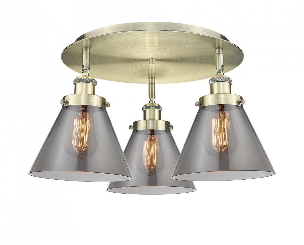 Cone - 3 Light - 20 inch - Antique Brass - Semi-Flush Mount