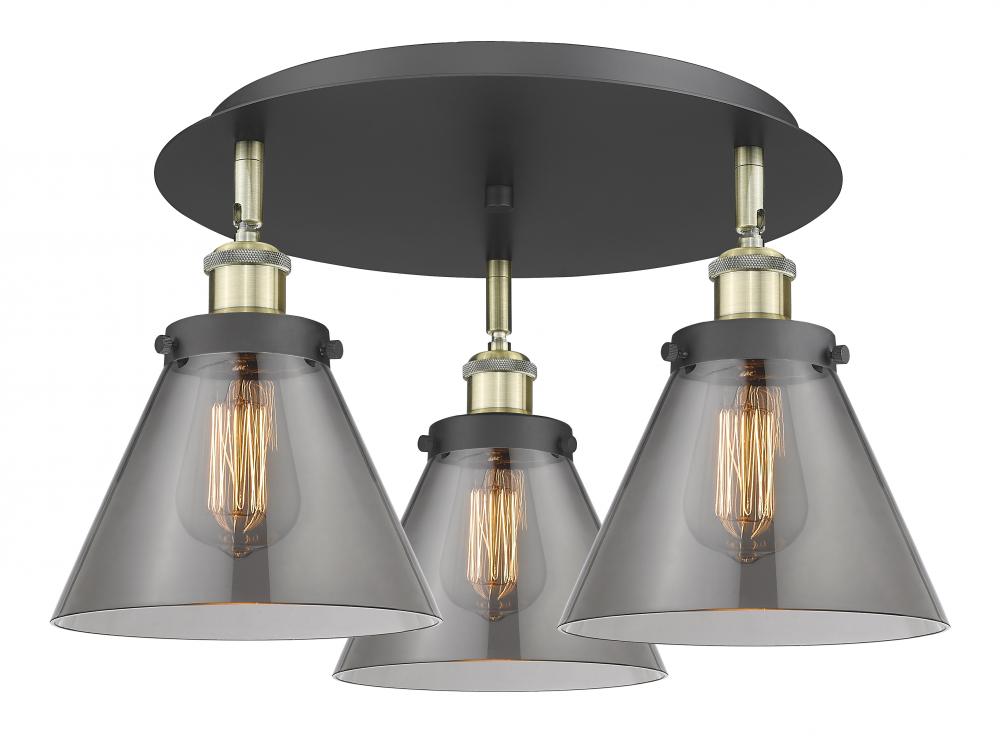 Cone - 3 Light - 20 inch - Black Antique Brass - Flush Mount