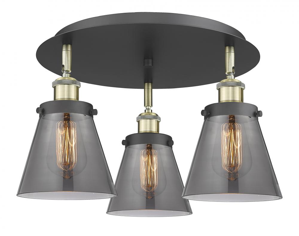 Cone - 3 Light - 18 inch - Black Antique Brass - Semi-Flush Mount