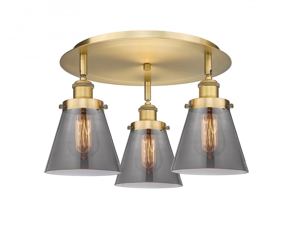 Cone - 3 Light - 18 inch - Brushed Brass - Semi-Flush Mount