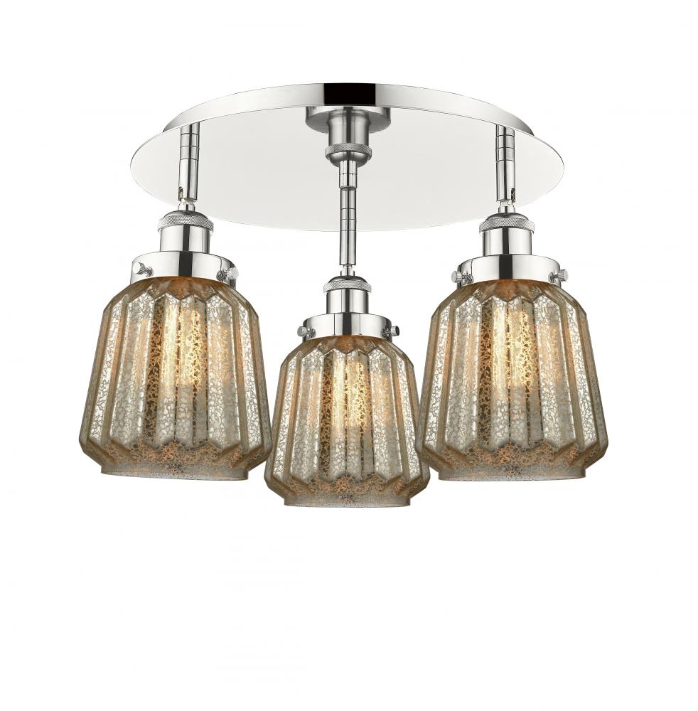 Chatham - 3 Light - 19 inch - Polished Nickel - Semi-Flush Mount