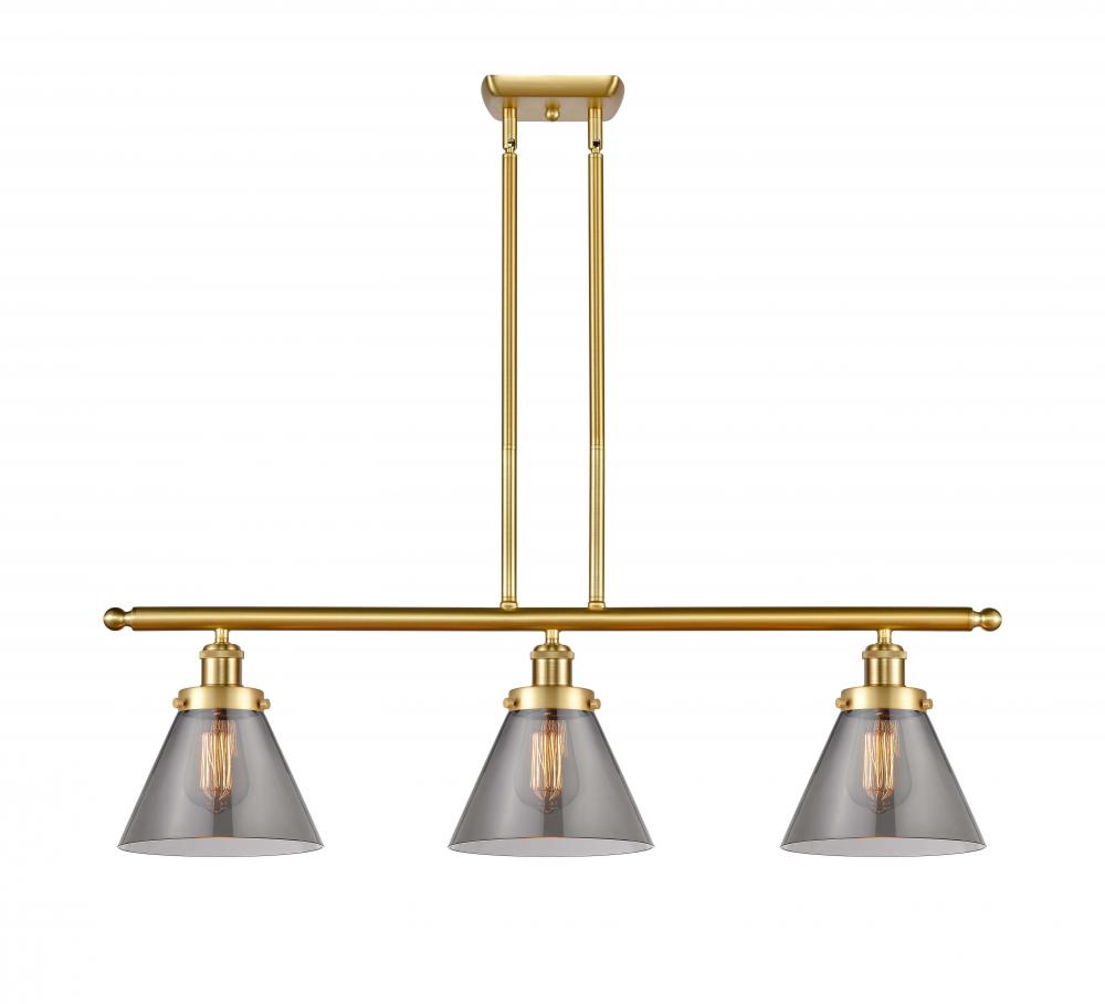 Cone - 3 Light - 36 inch - Satin Gold - Stem Hung - Island Light