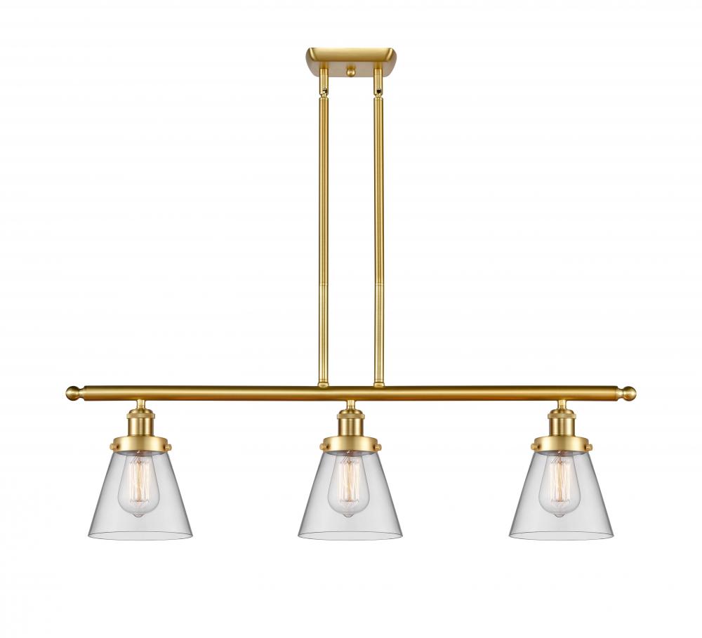 Cone - 3 Light - 36 inch - Satin Gold - Stem Hung - Island Light