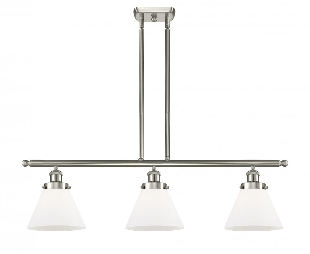 Cone - 3 Light - 36 inch - Brushed Satin Nickel - Stem Hung - Island Light