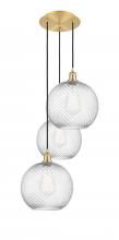  113B-3P-SG-G1214-12 - Athens Twisted Swirl - 3 Light - 18 inch - Satin Gold - Cord hung - Multi Pendant