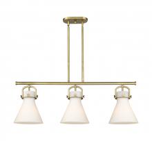 Innovations Lighting 410-3I-BB-G411-10WH - Newton Cone - 3 Light - 42 inch - Brushed Brass - Island Light