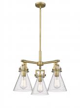 Innovations Lighting 411-3CR-BB-G411-7SDY - Newton Cone - 3 Light - 21 inch - Brushed Brass - Pendant