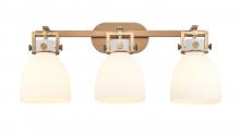 Innovations Lighting 411-3W-BB-G412-7WH - Newton Bell - 3 Light - 27 inch - Brushed Brass - Bath Vanity Light