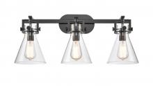 Innovations Lighting 411-3W-BK-G411-7CL - Newton Cone - 3 Light - 27 inch - Matte Black - Bath Vanity Light
