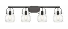 Innovations Lighting 423-4W-BK-G410-6CL - Pilaster II Sphere - 4 Light - 37 inch - Matte Black - Bath Vanity Light