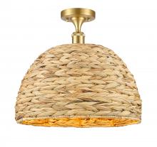 Innovations Lighting 516-1C-SG-RBD-16-NAT - Woven Rattan - 1 Light - 16 inch - Satin Gold - Semi-Flush Mount