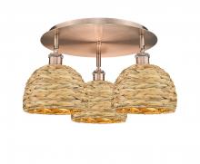 Innovations Lighting 516-3C-AC-RBD-8-NAT - Woven Rattan - 3 Light - 20 inch - Antique Copper - Semi-Flush Mount