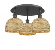Innovations Lighting 516-3C-BK-RBD-8-NAT - Woven Rattan - 3 Light - 20 inch - Matte Black - Semi-Flush Mount