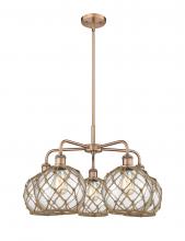 Innovations Lighting 516-5CR-AC-G122-8RB - Farmhouse Rope - 5 Light - 27 inch - Antique Copper - Stem hung - Chandelier