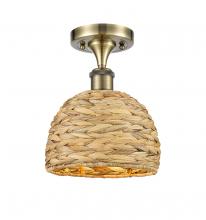 Innovations Lighting 616-1F-AB-RBD-8-NAT - Woven Rattan - 1 Light - 8 inch - Antique Brass - Semi-Flush Mount