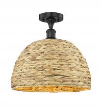 Innovations Lighting 616-1F-BK-RBD-16-NAT - Woven Rattan - 1 Light - 16 inch - Matte Black - Semi-Flush Mount