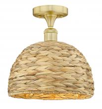 Innovations Lighting 616-1F-SG-RBD-12-NAT - Woven Rattan - 1 Light - 12 inch - Satin Gold - Semi-Flush Mount