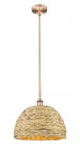 Innovations Lighting 616-1S-AC-RBD-16-NAT - Woven Rattan - 1 Light - 16 inch - Antique Copper - Stem hung - Mini Pendant